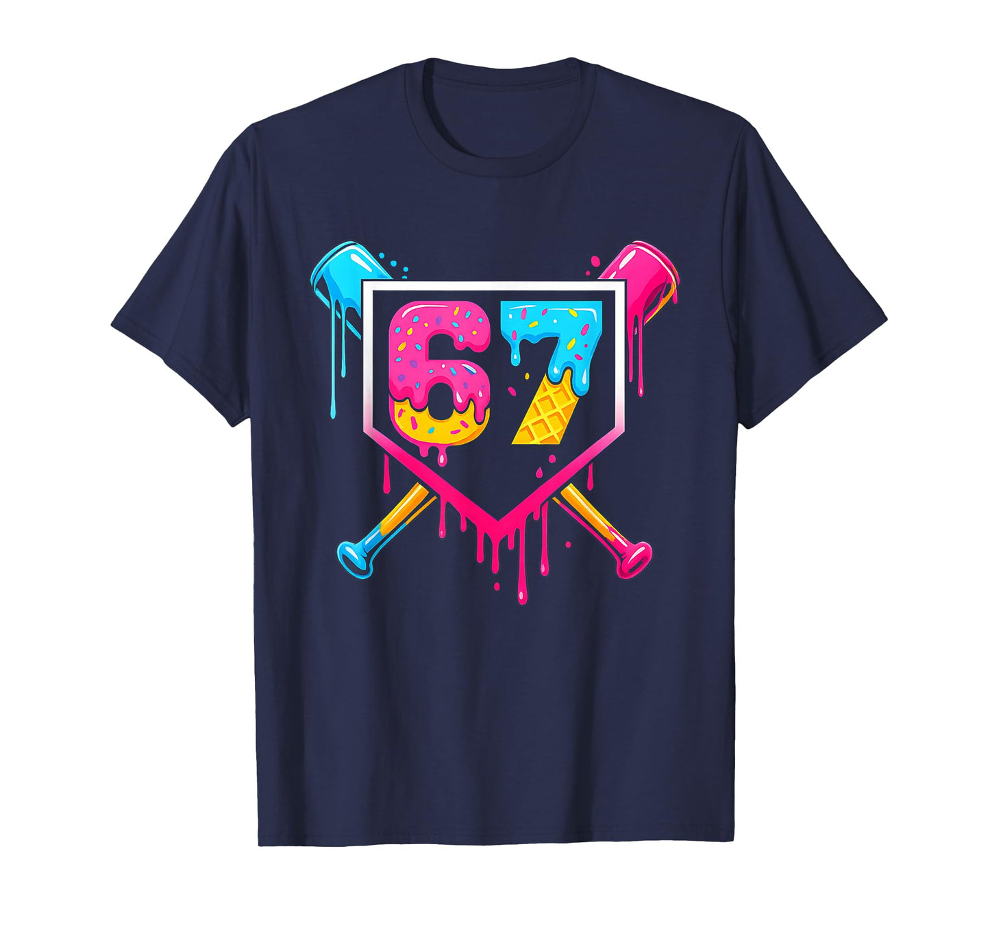 Baseball Ice Cream Drip 67 Meme Six Seven 67th Birthday T-Shirt