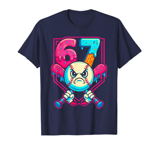 Baseball Ice Cream Drip Number 67 Six Seven Meme 67 T-Shirt