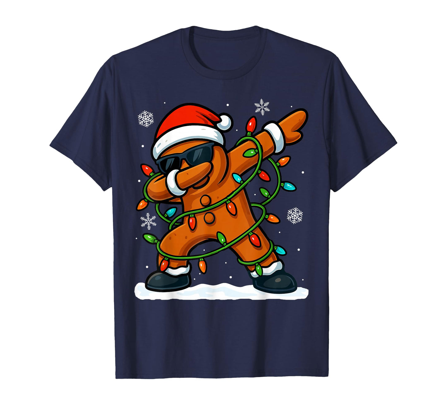 Dabbing Gingerbread Christmas Xmas Lights Boys Christmas T-Shirt
