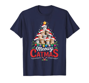 Meowy Catmas Cat Christmas Tree Xmas Girls Boys Funny Santa T-Shirt