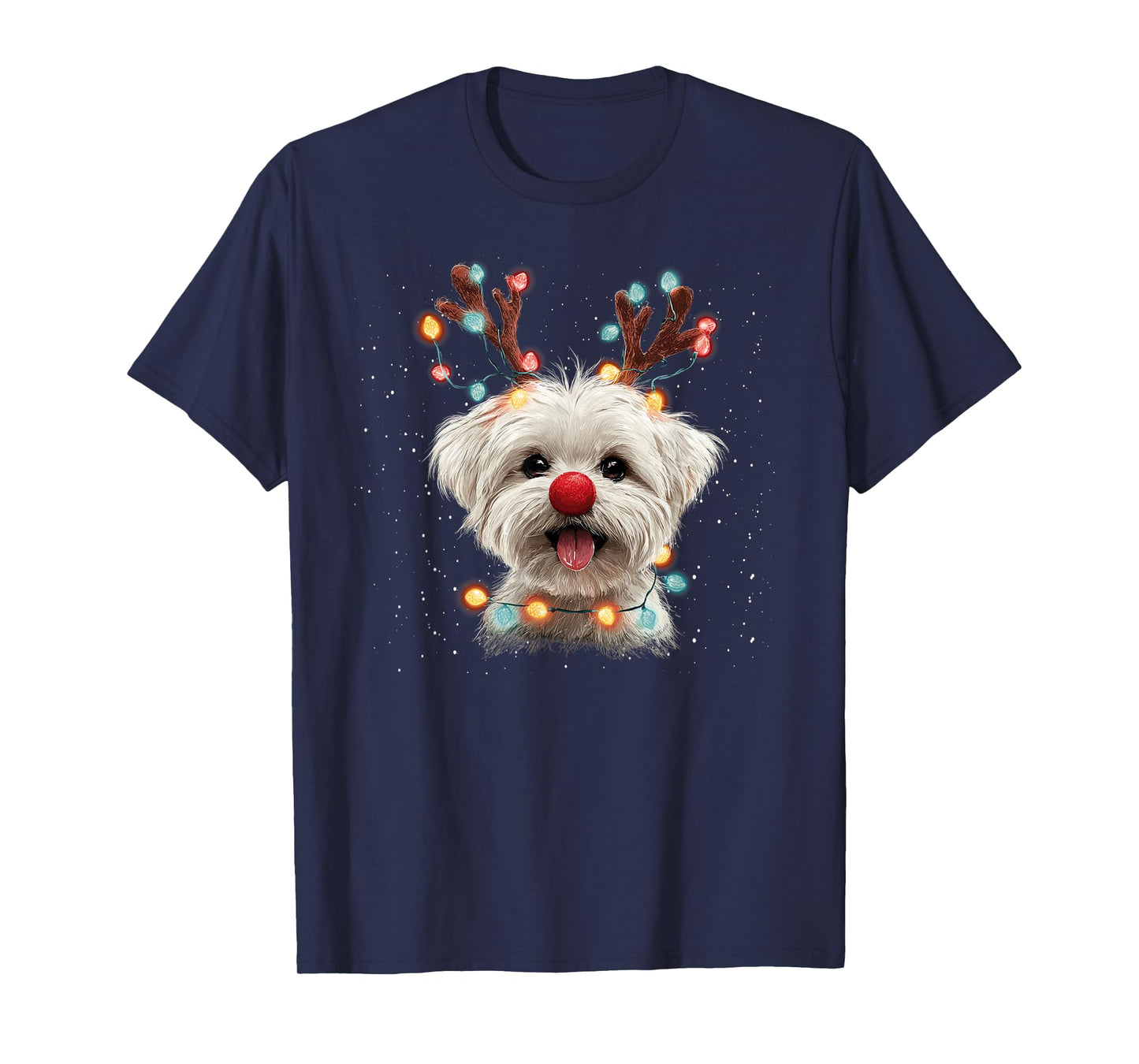 Cute Maltese Dog Reindeer Christmas T-Shirt