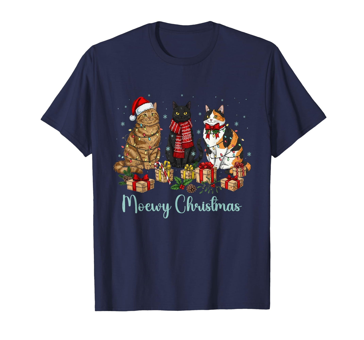 Moewy Christmas Cute Cat Santa Hat Xmas Women Girl T-Shirt