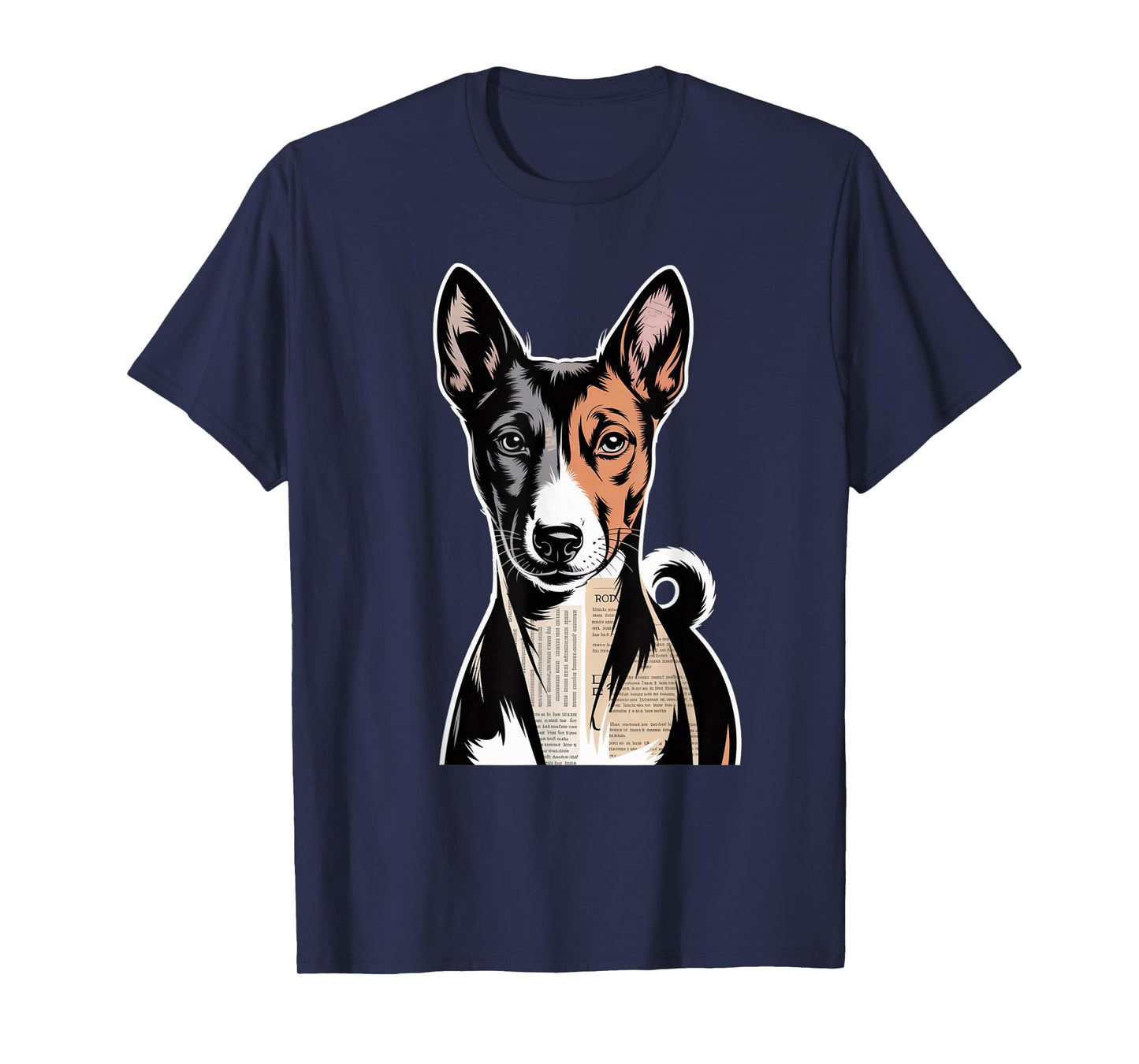 Newspaper Art Basenji Barkless Dog T-Shirt