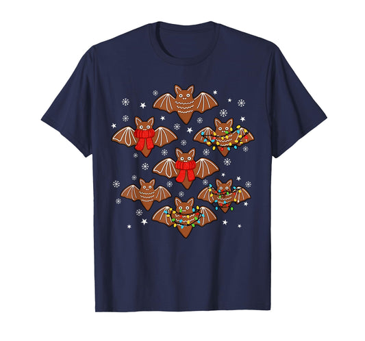 Goth Christmas Shirt for Kids, Spooky Cute Bat Gingerbread T-Shirt