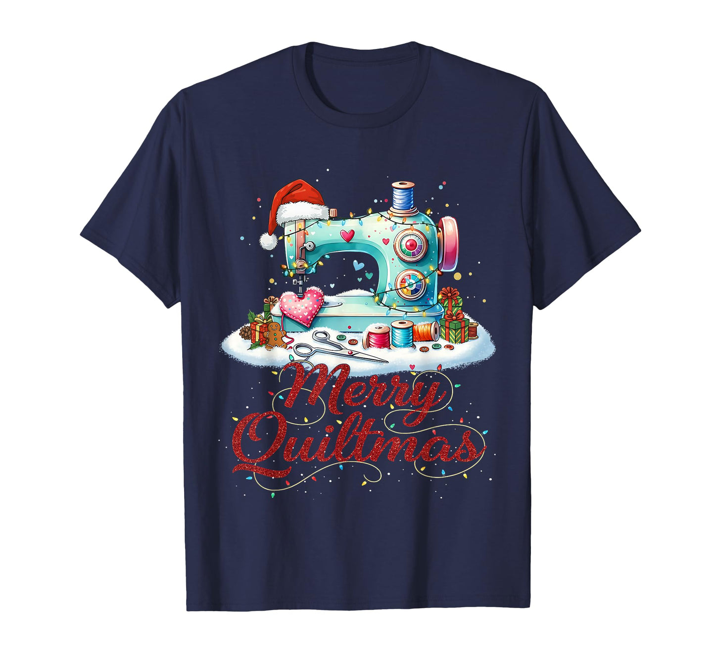 Cute Sewing Sewer Merry Quiltmas Christmas Patterns Quilter T-Shirt
