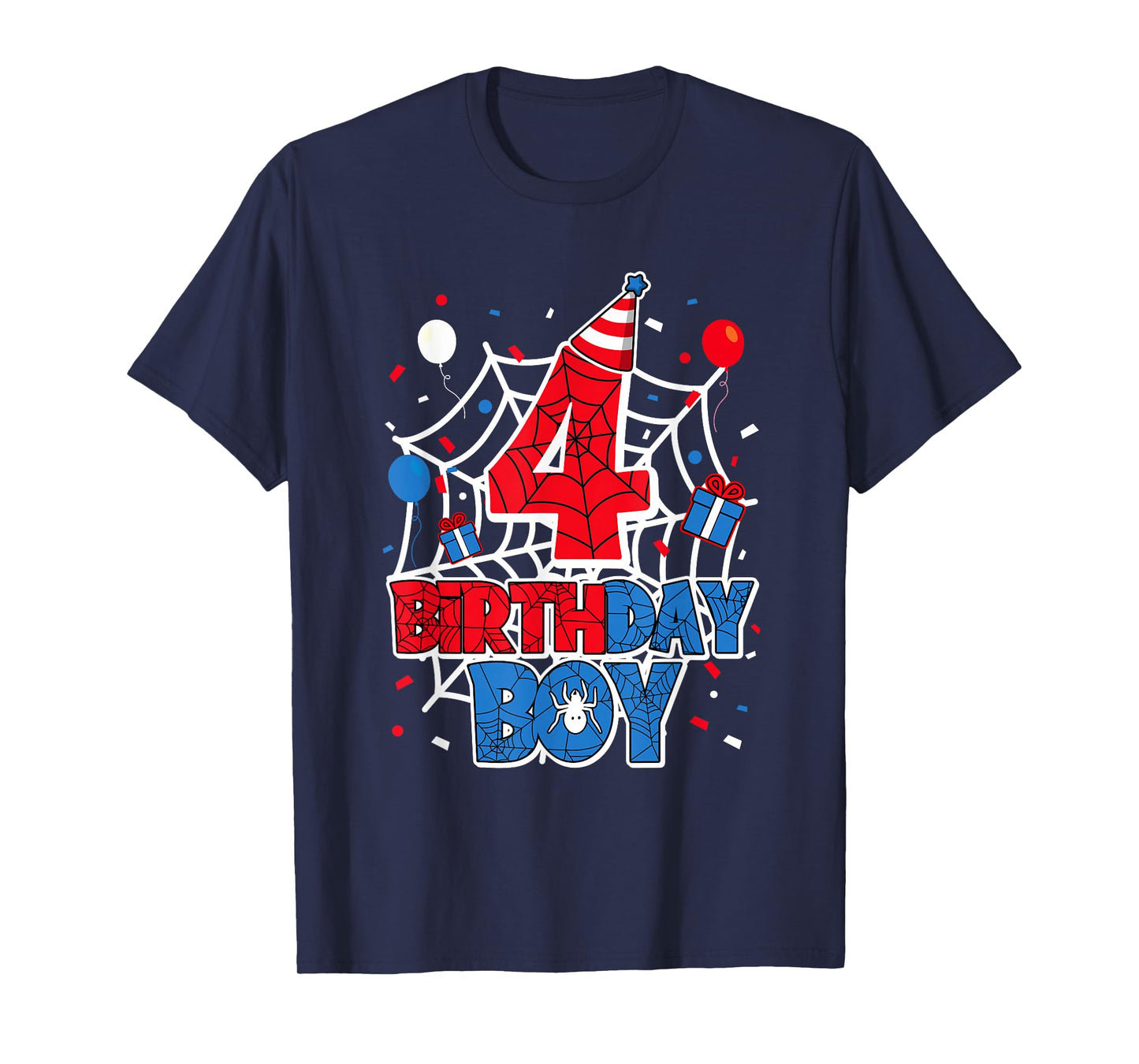 Birthday Boy 4 Year Old Spiders 4th Birthday Kids T-Shirt