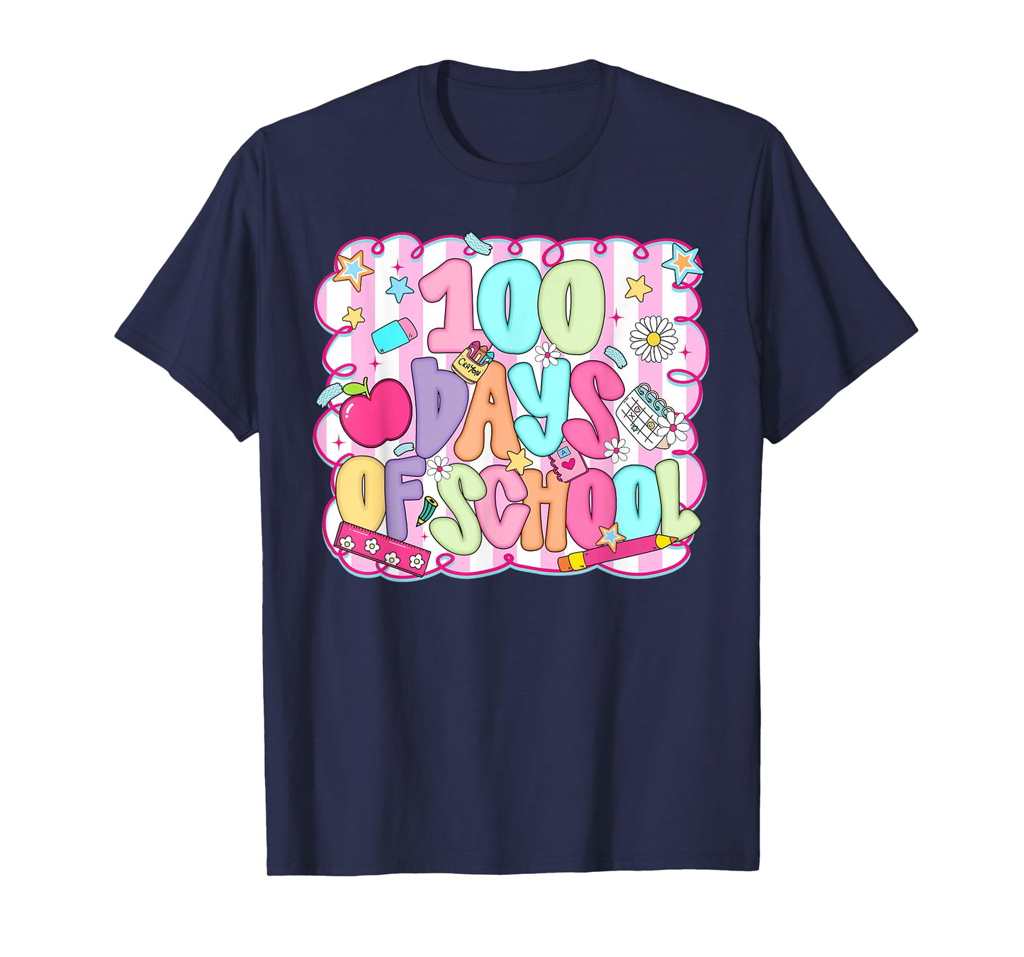 Preppy 100 Days of School 100th Day Teacher Girl Women Kids T-Shirt