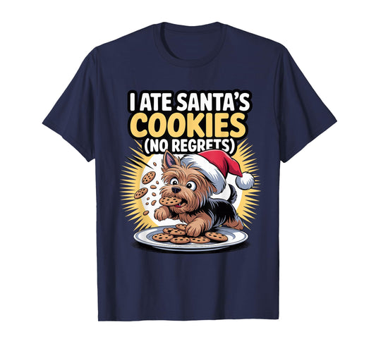 I Ate Santas Cookies Puppy Funny Christmas Yorkshire Terrier T-Shirt