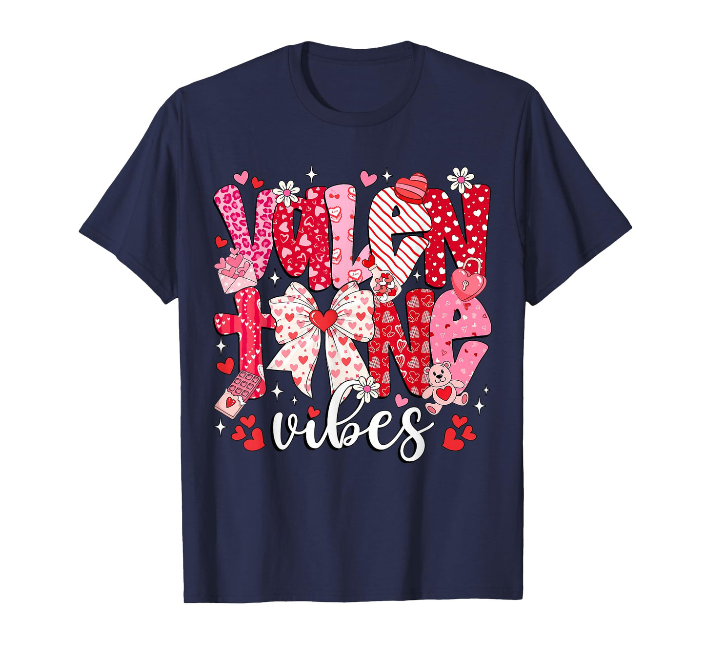 Valentine Vibes Coquette Bow Valentine's Day Pink Women Girl T-Shirt