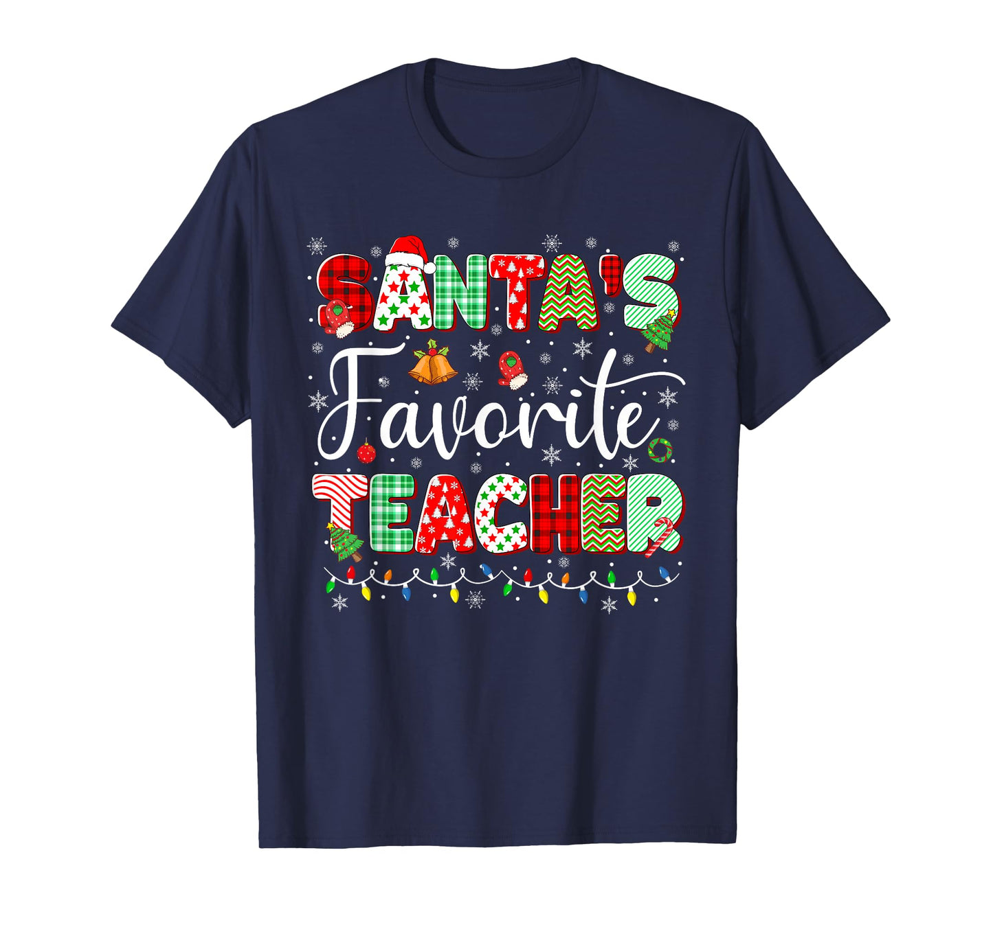 Santas Favorite Teacher Christmas Matching Xmas Men Women T-Shirt