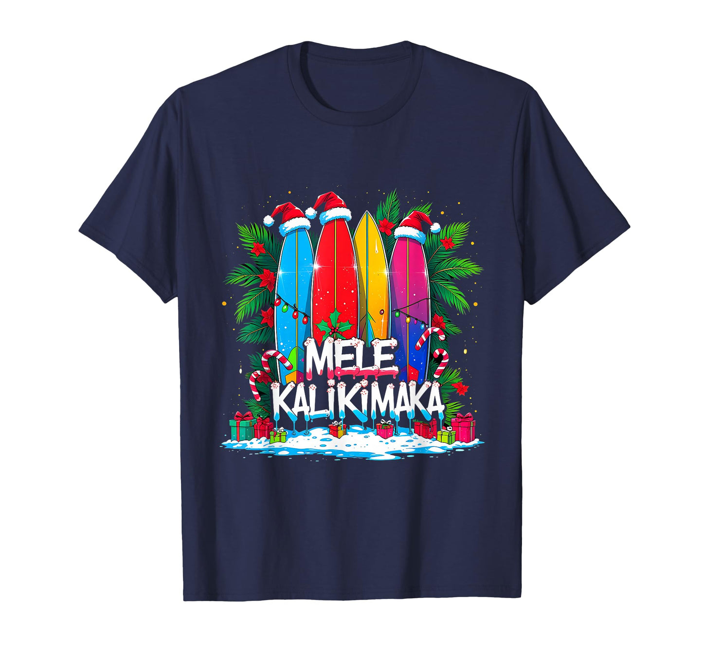 Mele Kalikimaka Surfboard Christmas Vibes T-Shirt