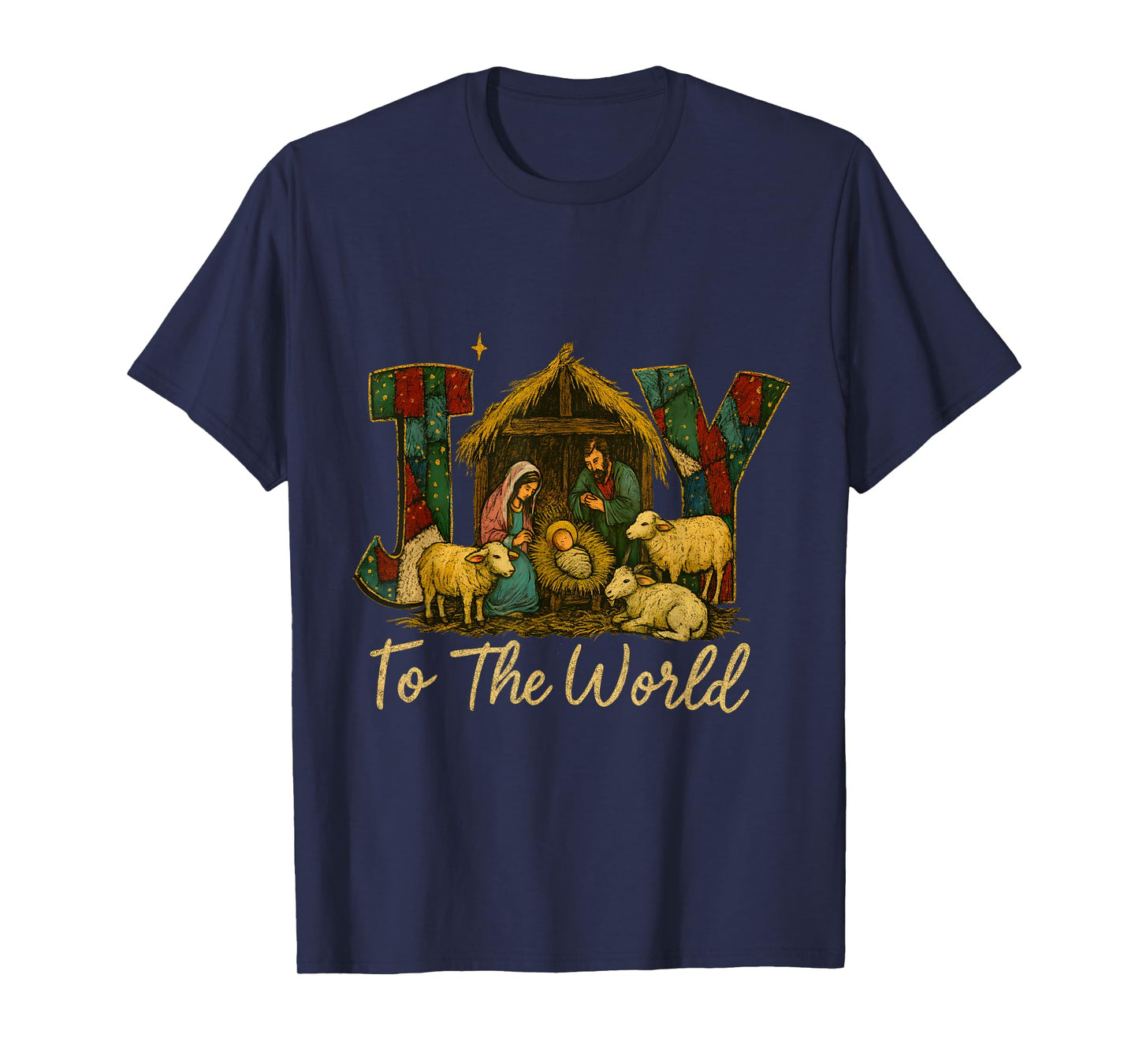 Rustic Nativity Joy to The World – Faithful Christmas Art T-Shirt