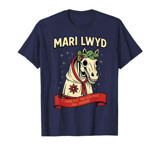 Retro Funny Folklore Skeleton Horse Mari Lwyd Yule Christmas T-Shirt