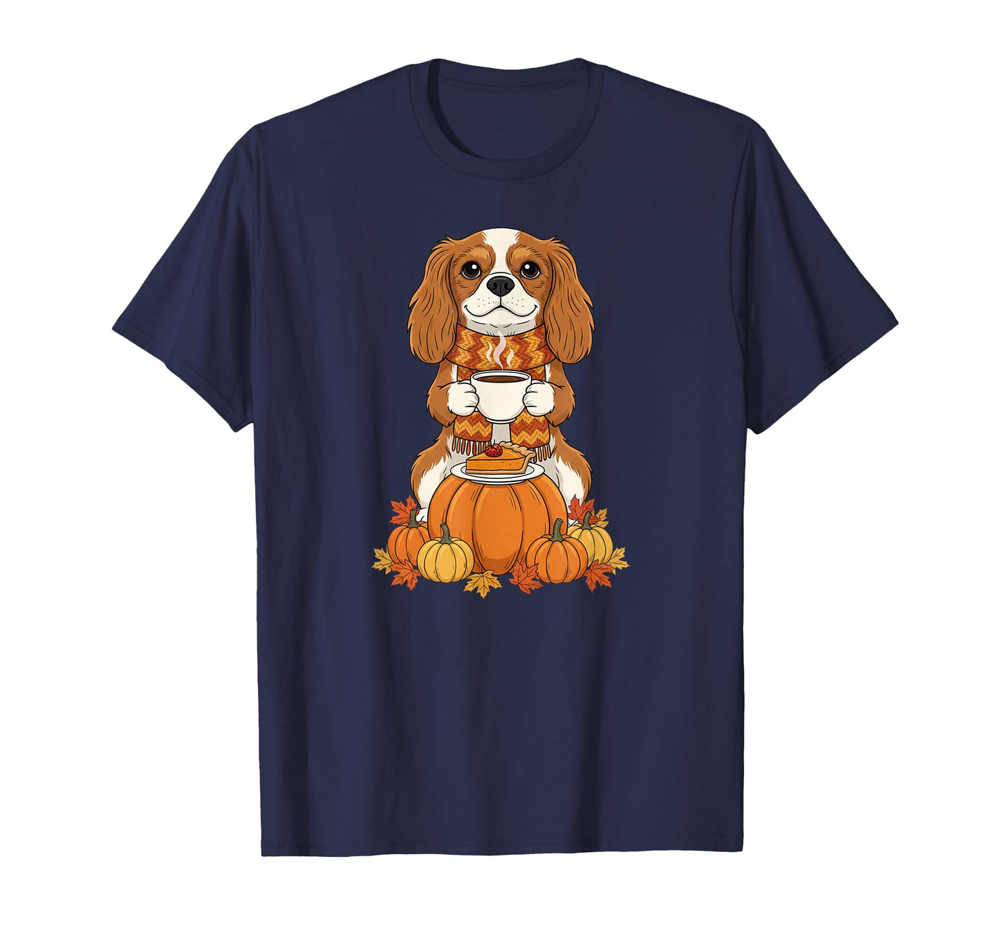 Cavalier King Charles Spaniel Coffee Autumn Thanksgiving T-Shirt