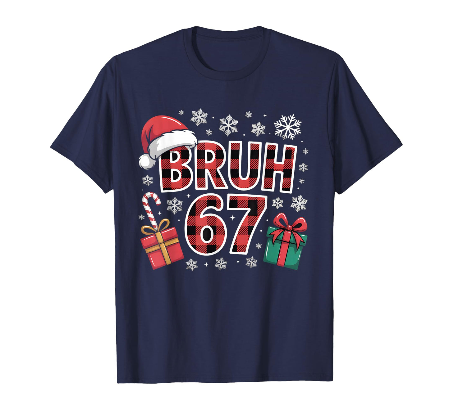 Funny Bruh 67 Buffalo Plaid Christmas Six Seven Meme Teens T-Shirt