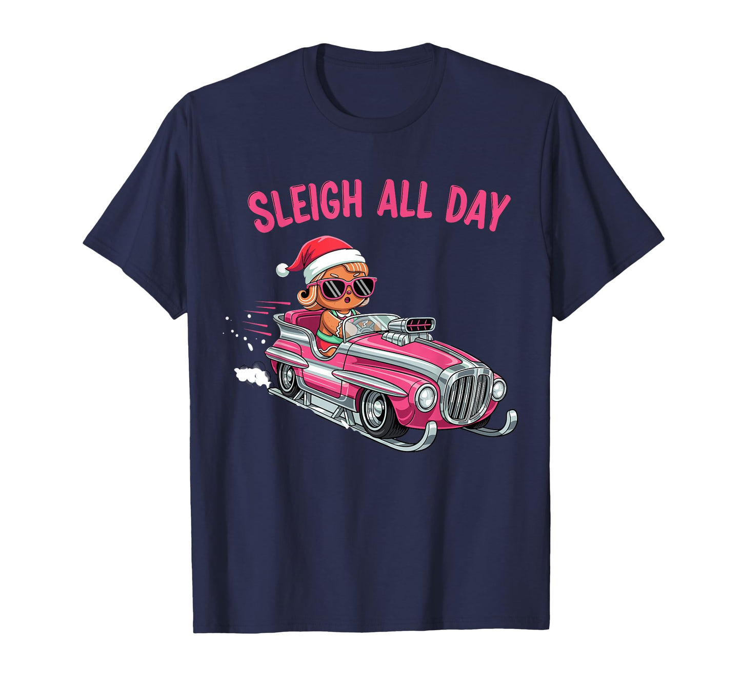 Sleigh All Day Pink GroovyGingerbread Candy Christmas Girls T-Shirt