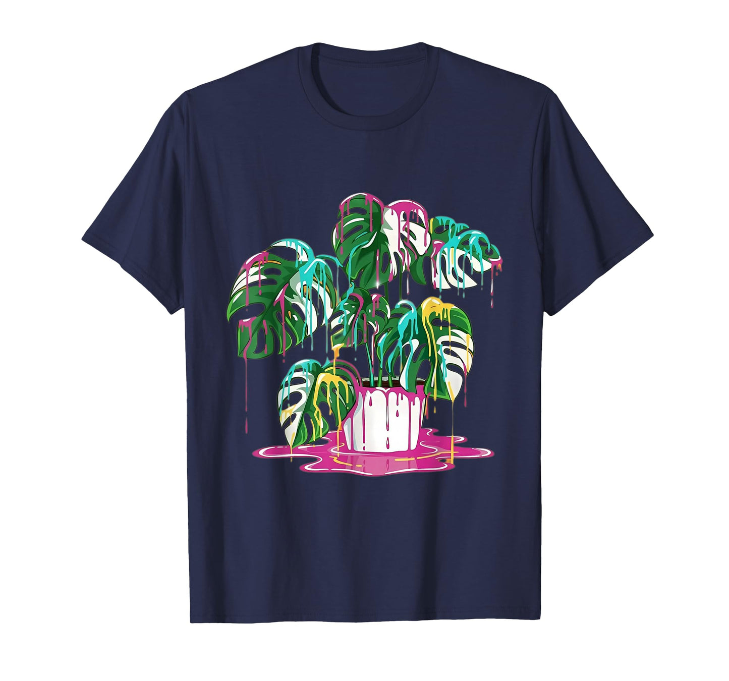 Colorful Dripping Monstera Plant Art Design T-Shirt