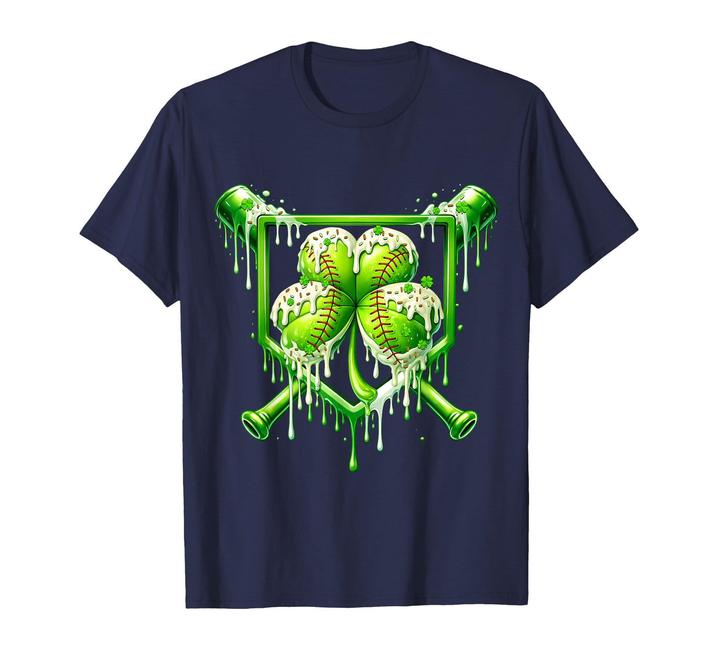 St Patricks Day Baseball Ice Cream Drip Shamrock Kids Boys T-Shirt