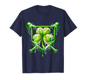 St Patricks Day Baseball Ice Cream Drip Shamrock Kids Boys T-Shirt