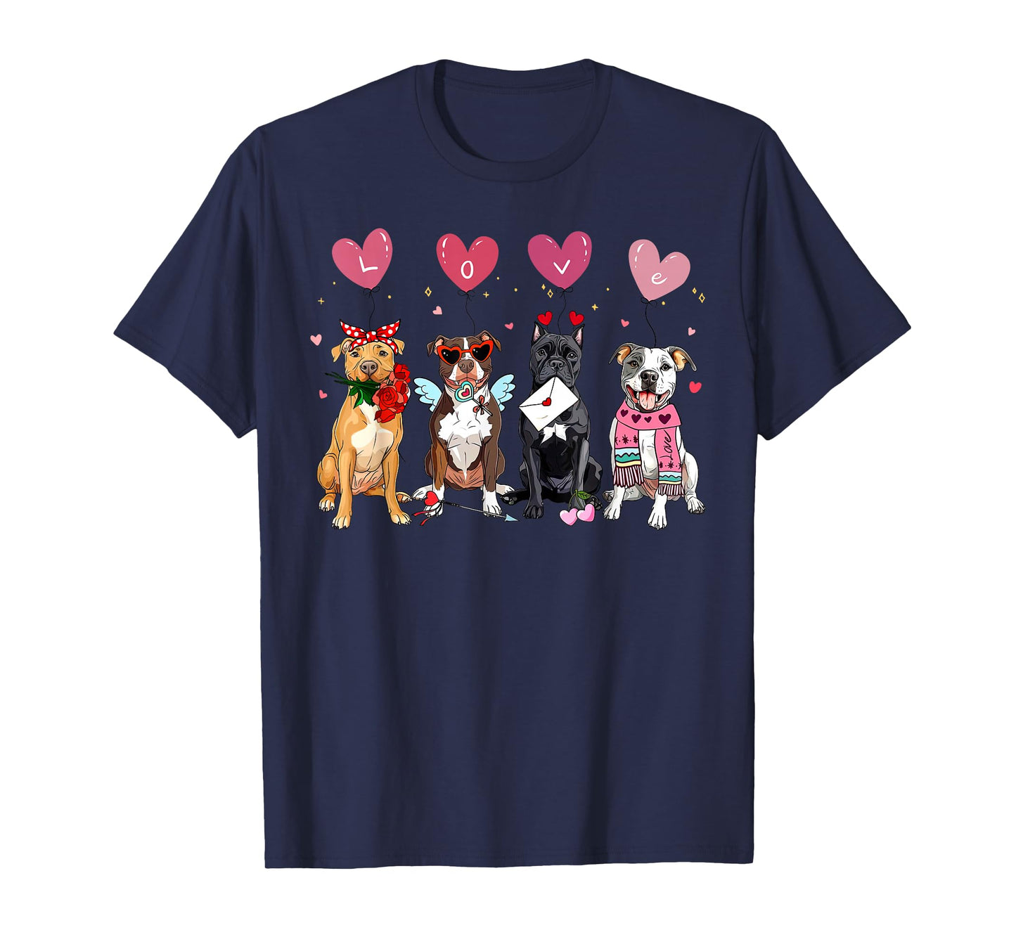 Valentine Pitbull Dog Balloon Heart Dog Mom Animal Lover T-Shirt
