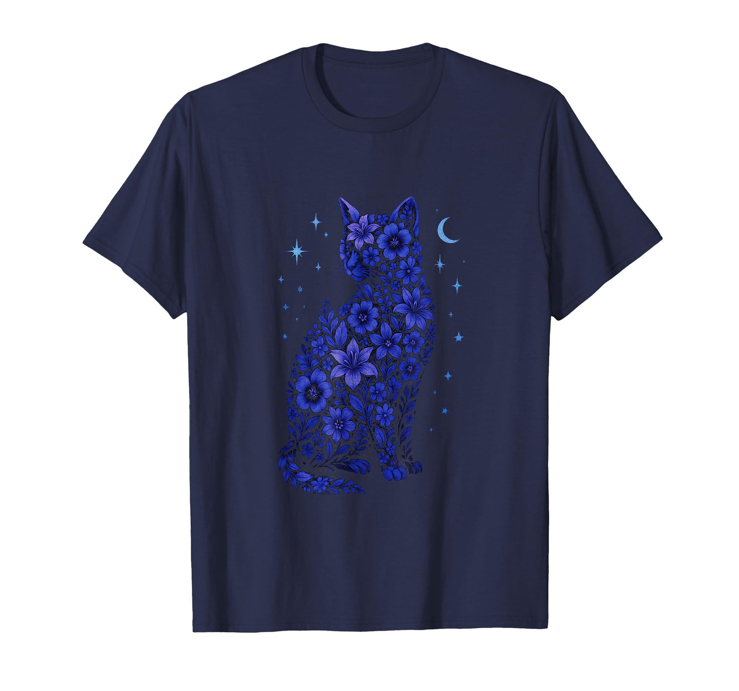 Cat Flowers Moon Stars T-Shirt