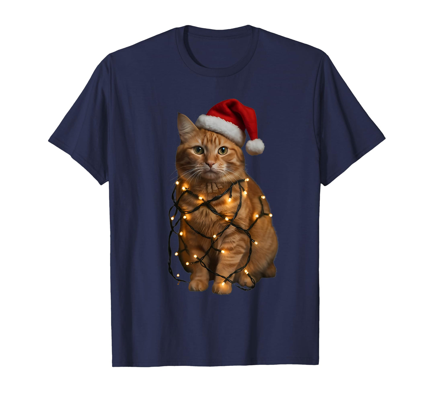 Orange Tabby Cat Christmas Lights Funny Santa Holiday Cats T-Shirt
