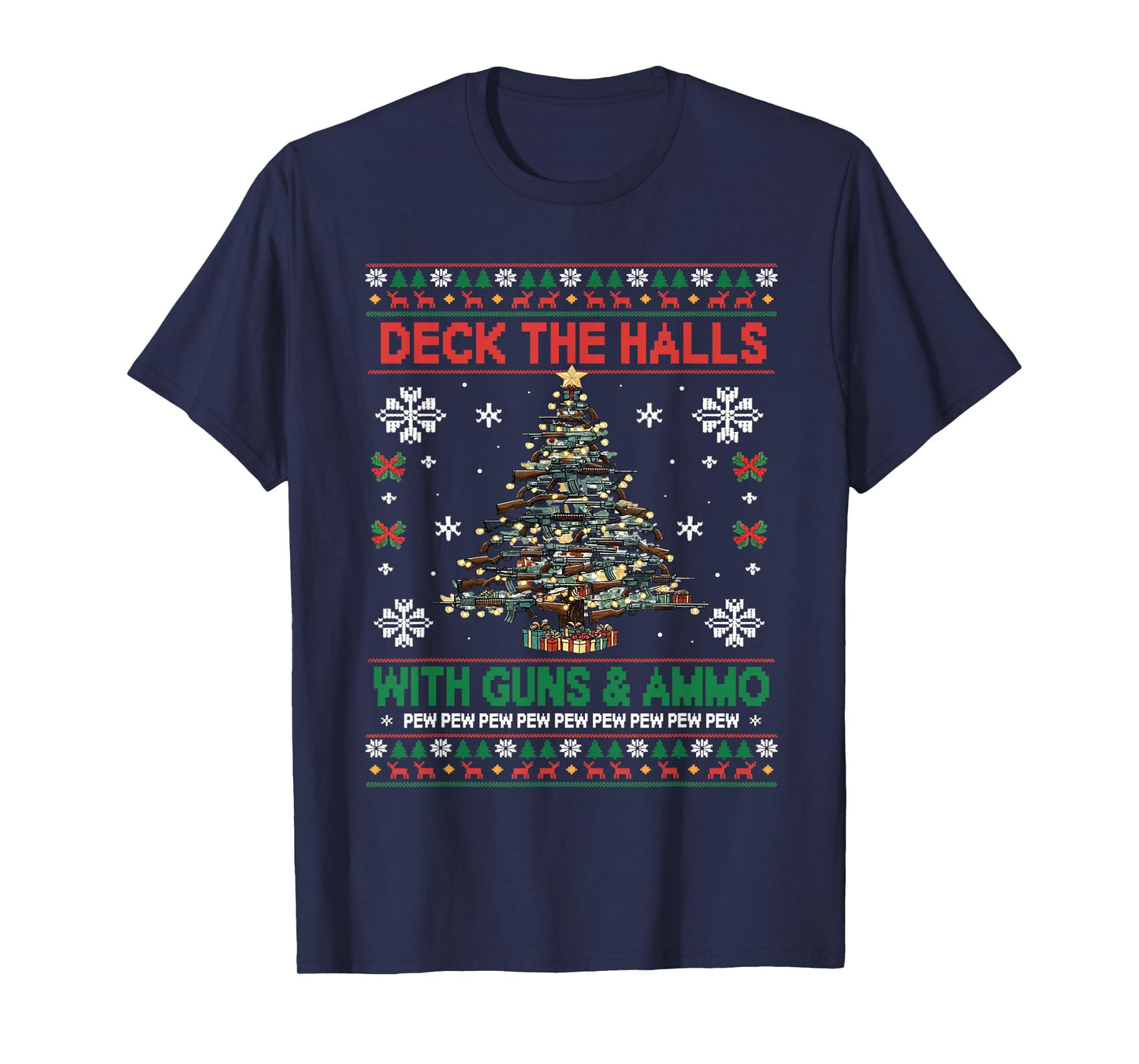 Retro Deck The Halls with Guns & Ammo Funny Christmas T-Shirt