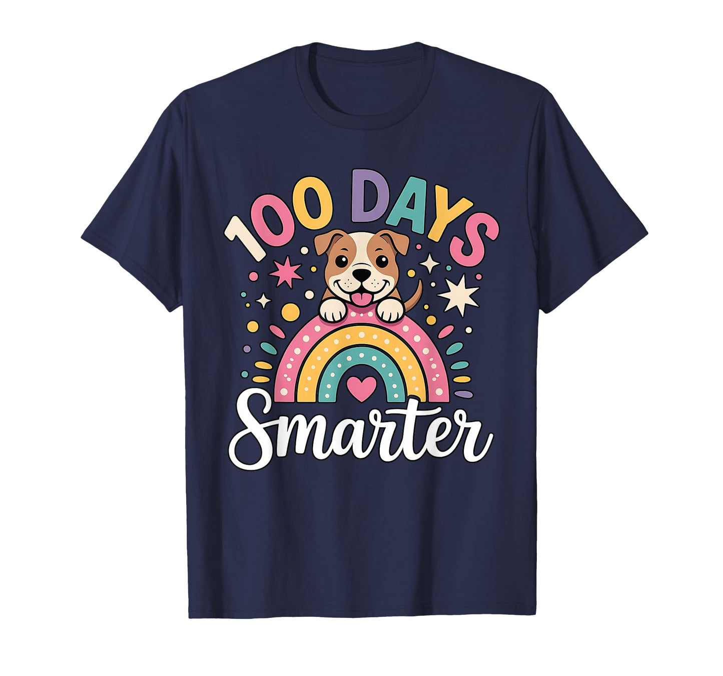 100 Days Smarter Pitbull Dog Rainbow 100th Day of School T-Shirt