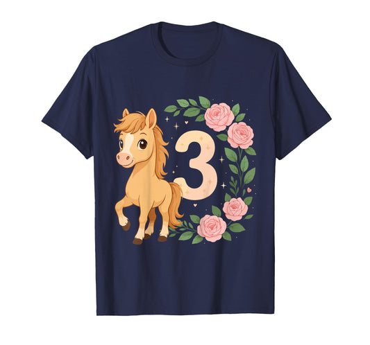 3rd Birthday Girl Pony Horse Flowers 3 Years Old T-Shirt