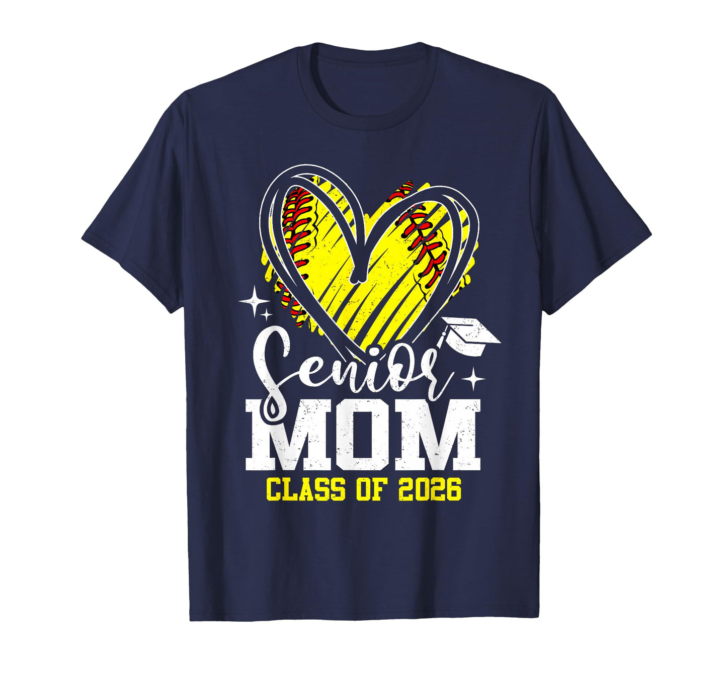 Proud Senior Mom Class of 2026 Softball Graduation Heart T-Shirt