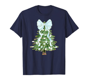 Christmas Tree Bow Coquette Santa Cute Blue White Mom Kids T-Shirt