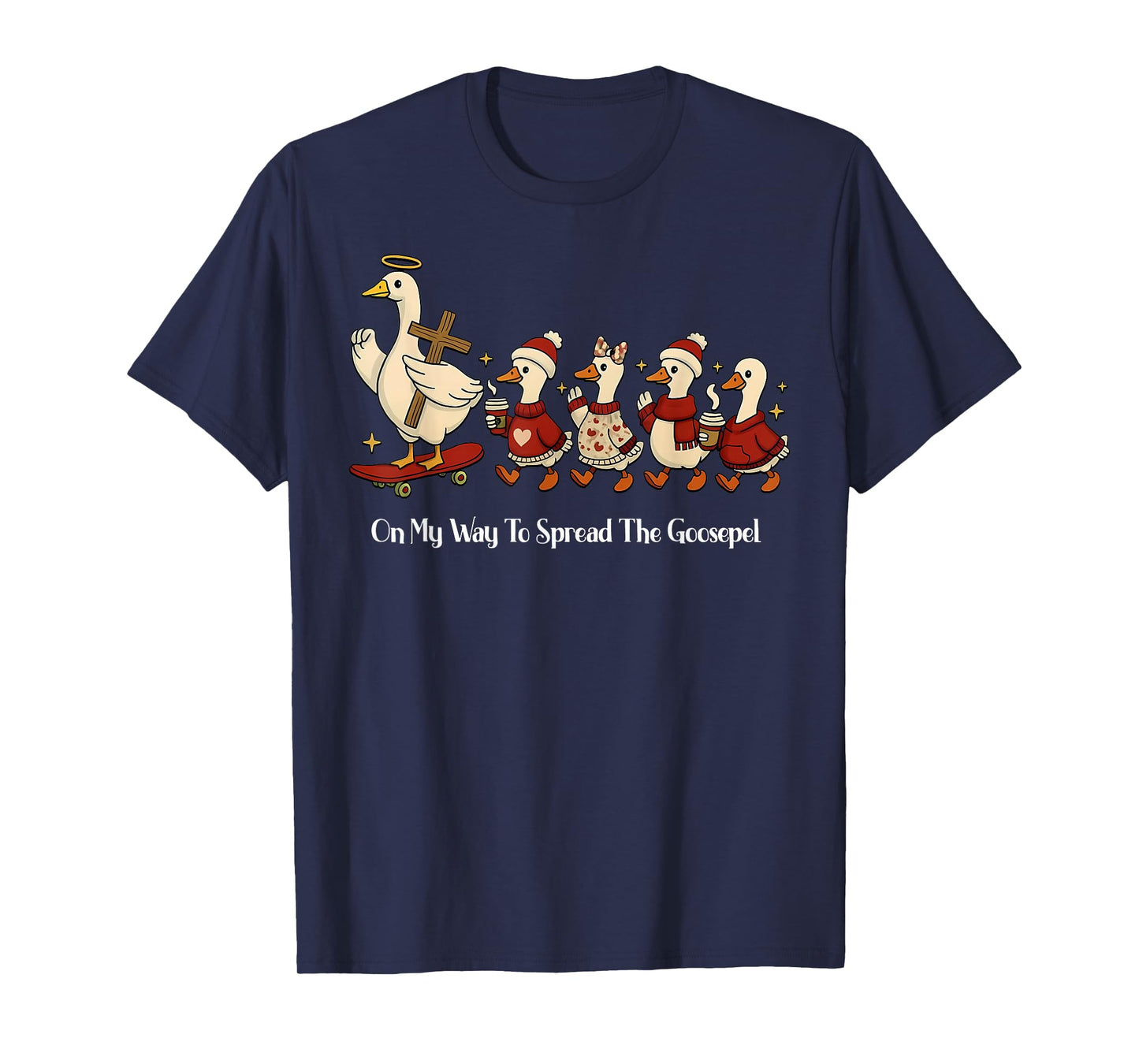 On My Way to Spread The Gospel Christian Christmas Goose T-Shirt