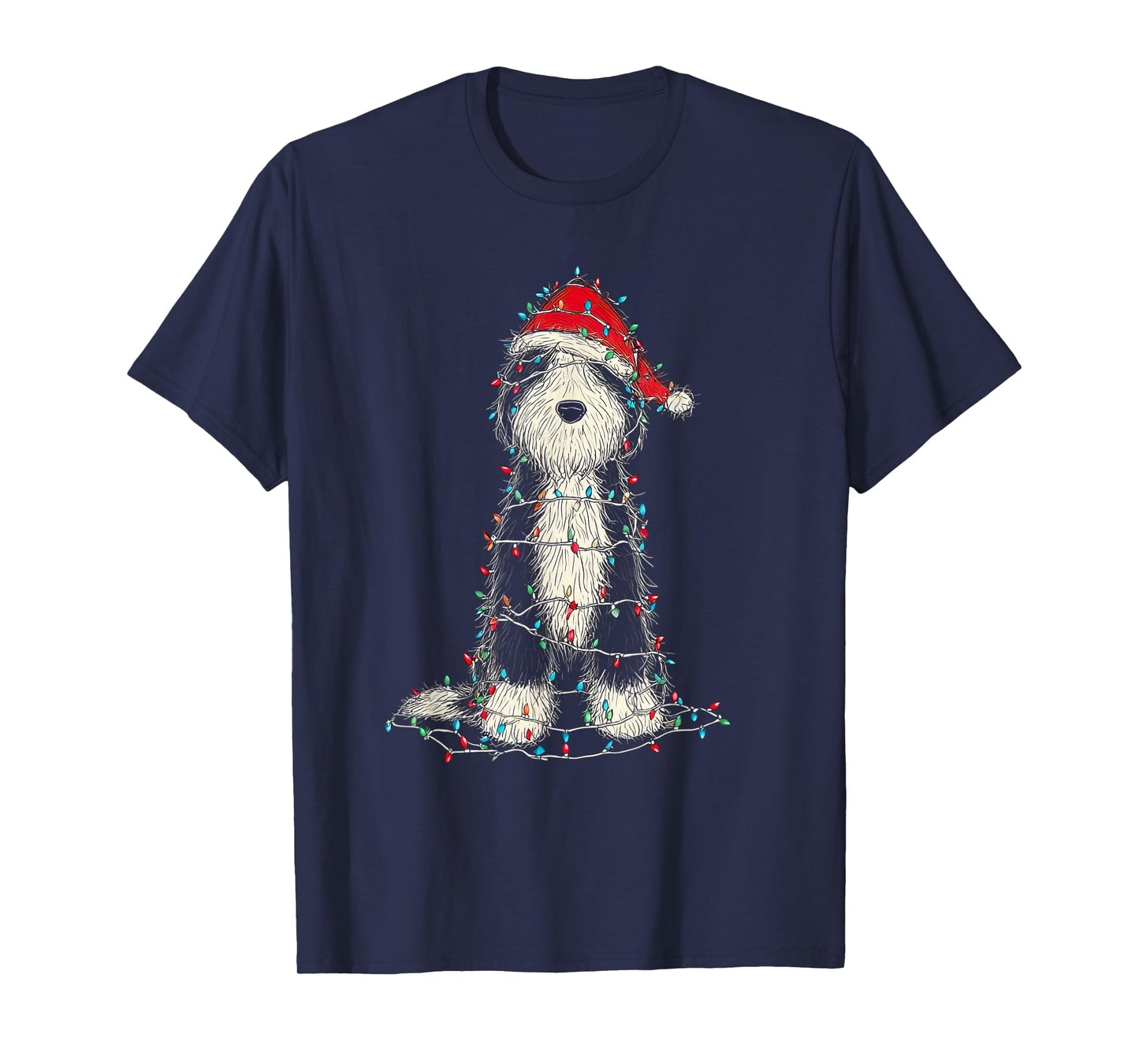 Funny Old English Sheepdog Christmas Graphics Dog Lights T-Shirt