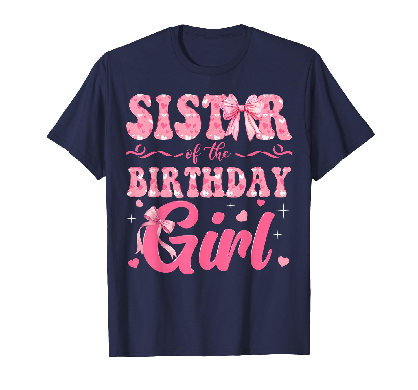 Sister of The Birthday Girl Family Pink Coquette Bow T-Shirt