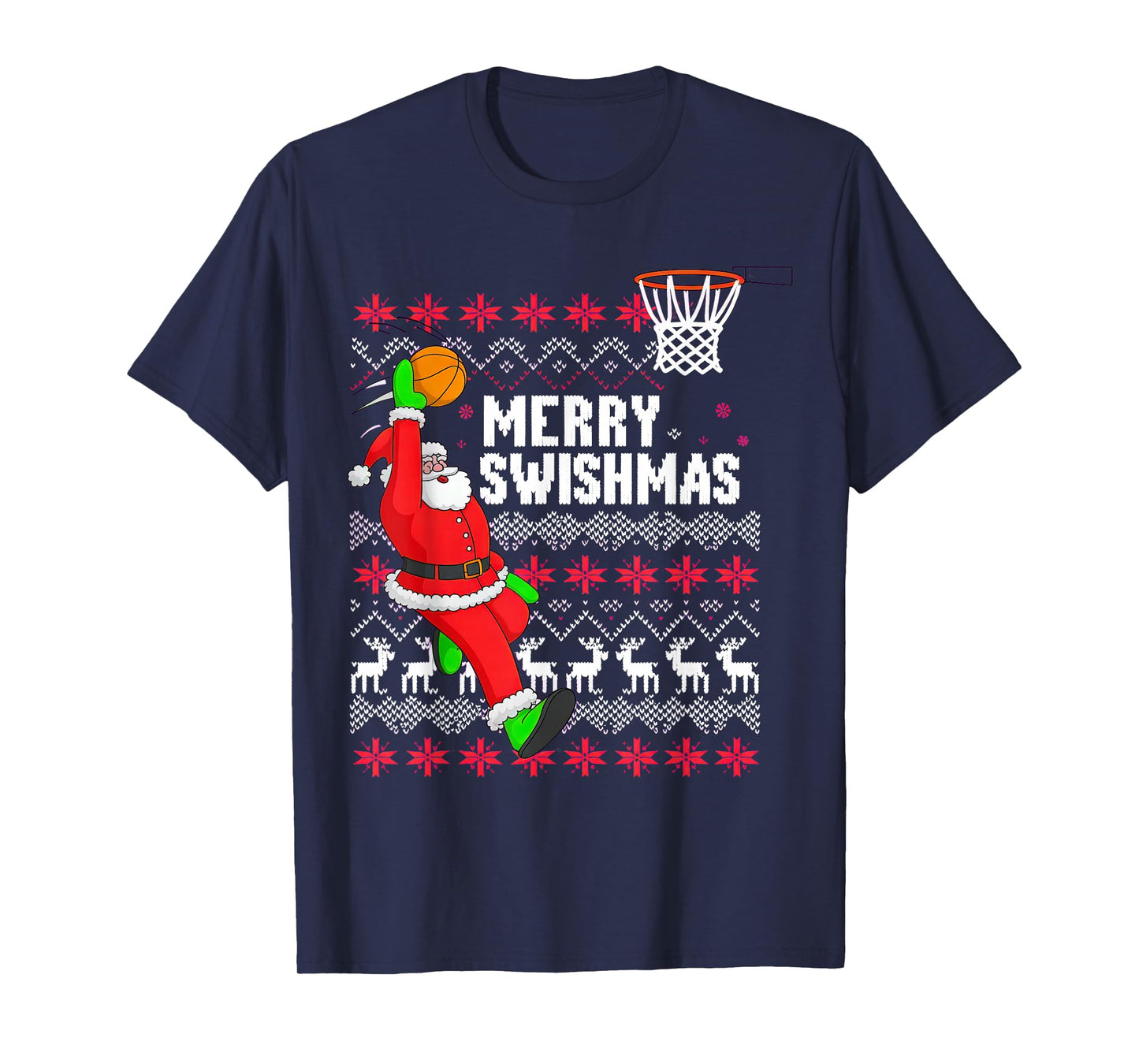 Merry Swishmas Basketball Ugly Christmas Xmas T-Shirt