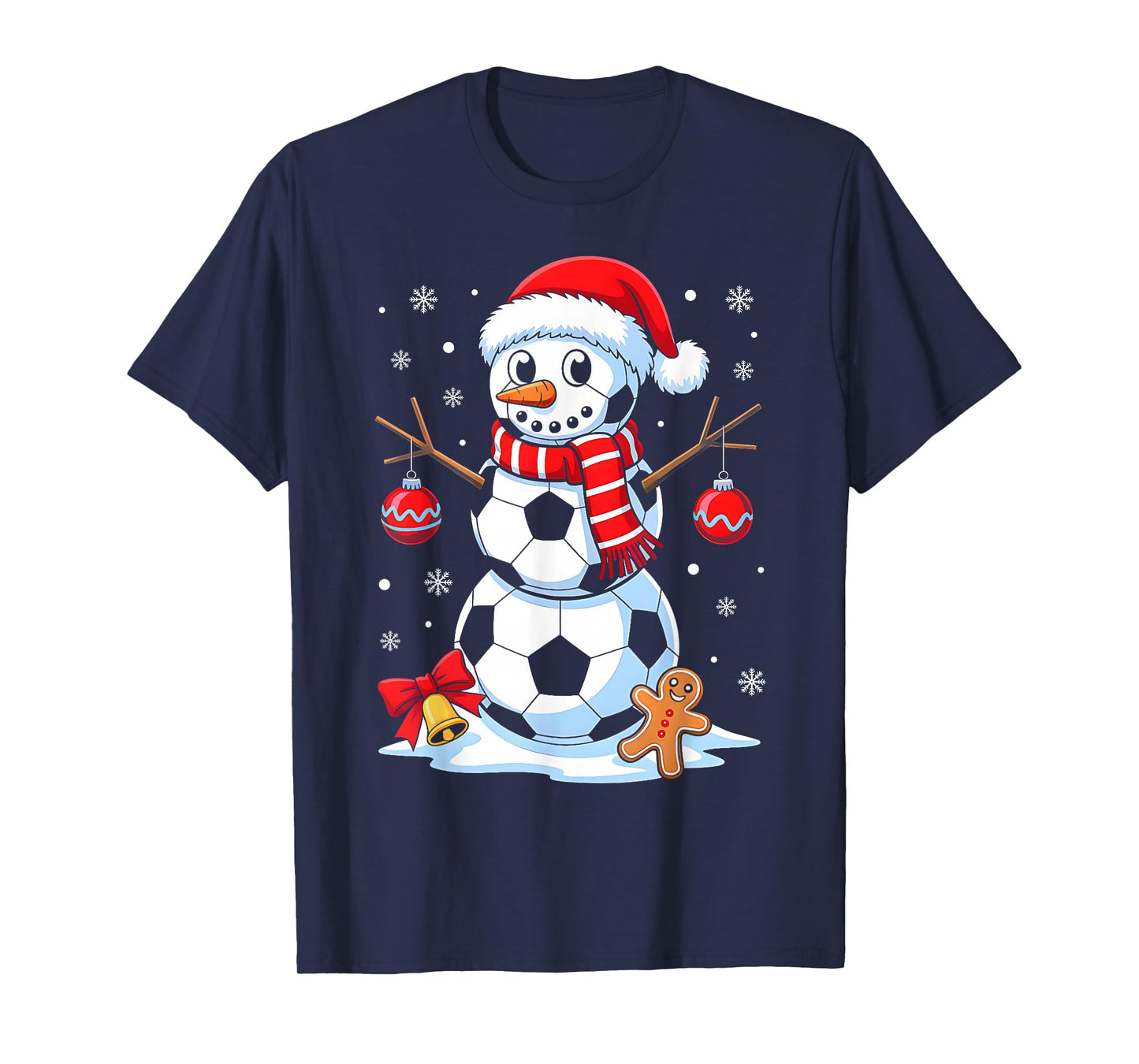 Christmas Soccer Snowman Santa Hat Xmas Pajamas Men Boys T-Shirt
