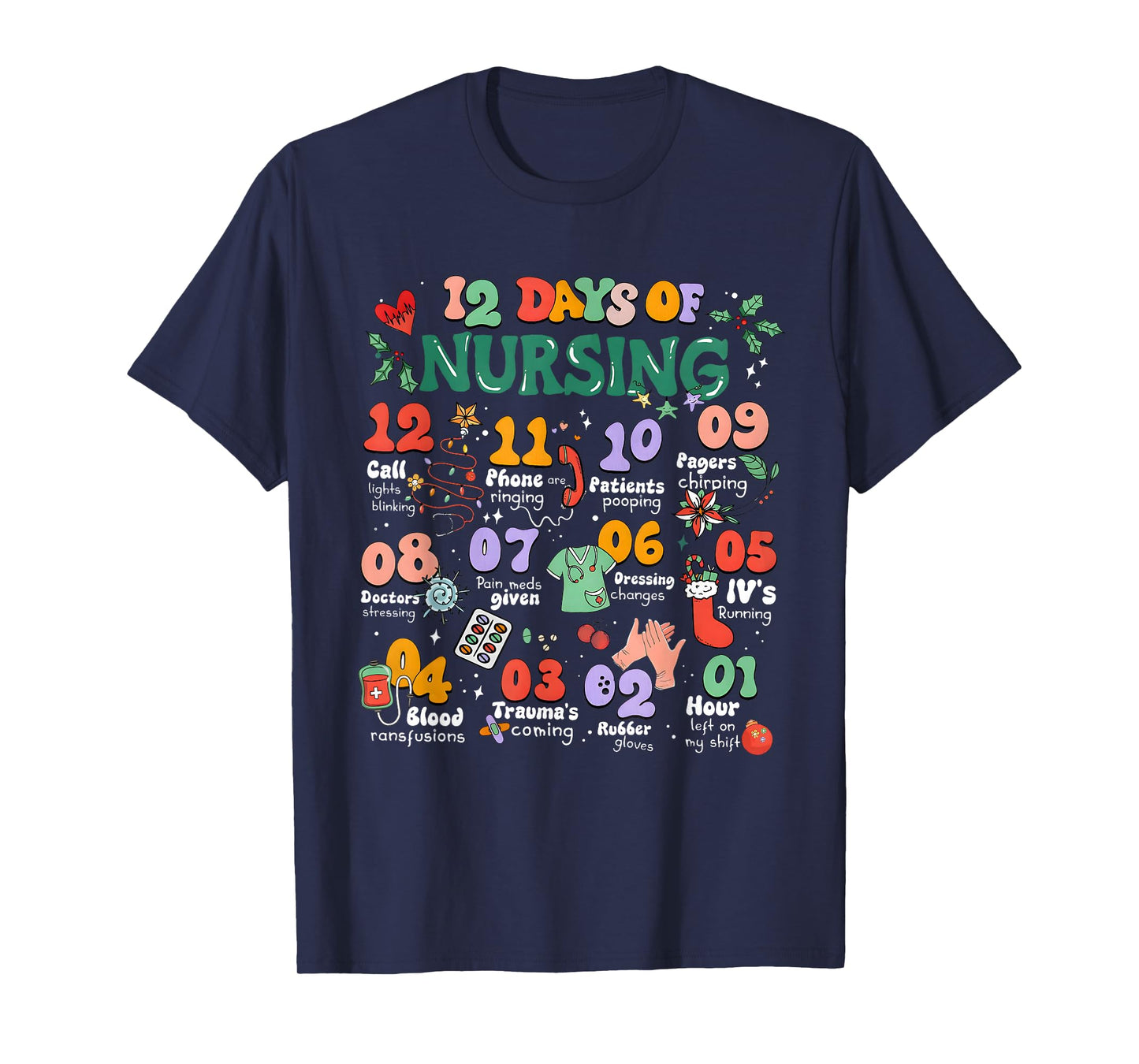 Vintage 12 Days of Nicu Nursing Christmas Nicu Nurse Crew T-Shirt