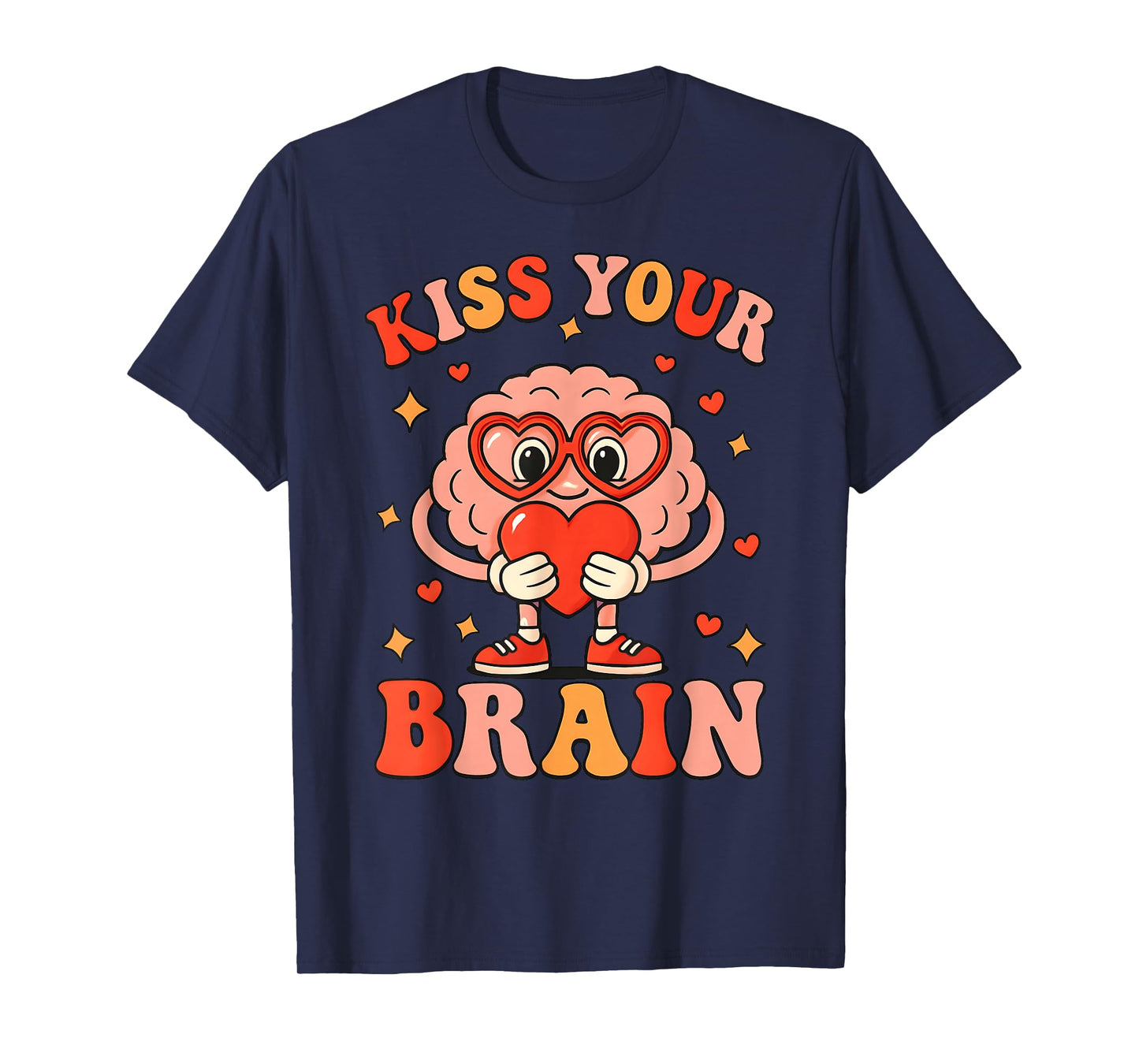 Valentine Kiss Your Brain Retro Teacher Squad Heart Kid T-Shirt
