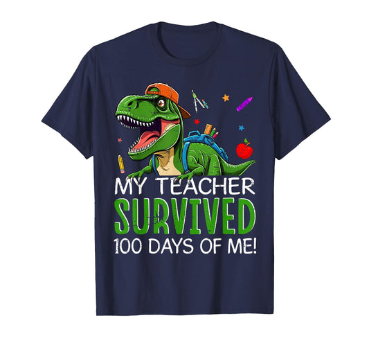 100th Day of School Dino Kids Happy 100 Days Dinosaur T Rex T-Shirt