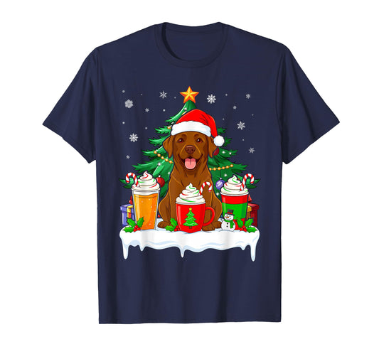 Chocolate Lab Coffee Latte Winter Christmas Dog Mom Holiday T-Shirt