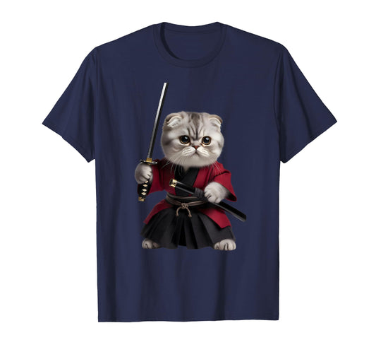 Scottish Fold Cat Samurai T-Shirt