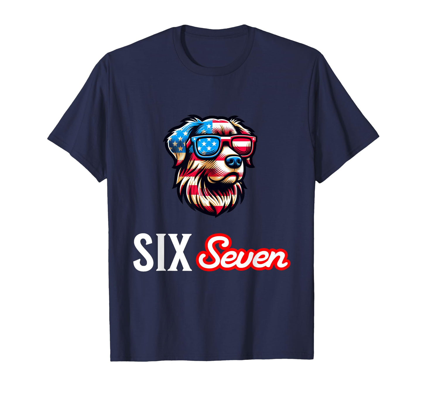 Six Seven Funny Patriotic Dog with USA Flag Glasses 6 7 Meme T-Shirt