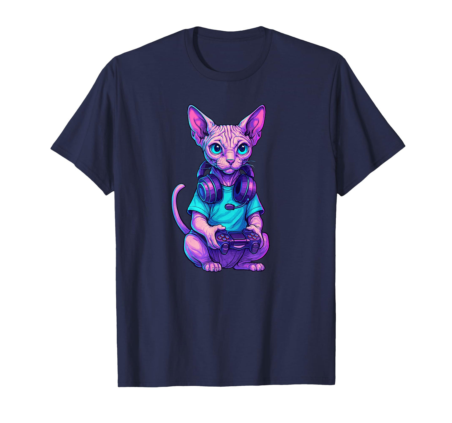 Cute Sphynx Cat Playing Video Games Gamer Gaming T-Shirt