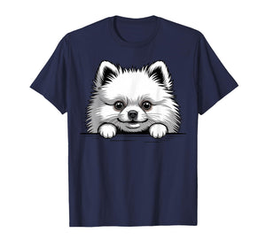 White Pomeranian Funny Peeking Pocket Puppy Dog Lover T-Shirt