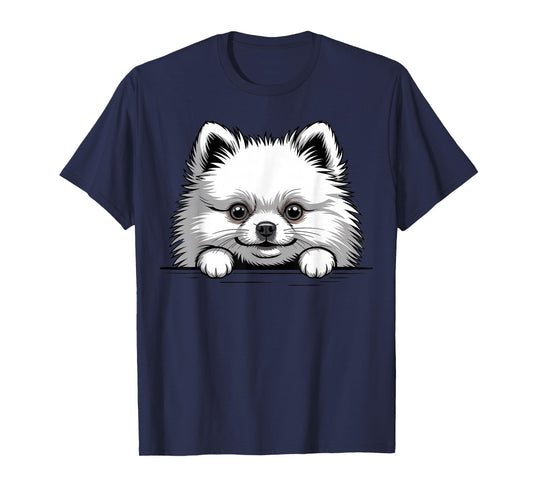 White Pomeranian Funny Peeking Pocket Puppy Dog Lover T-Shirt