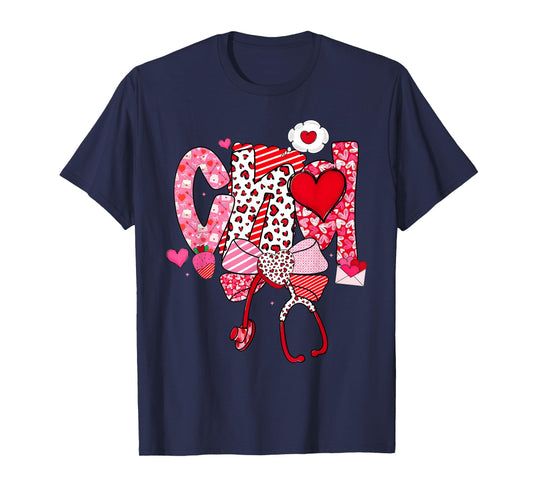 Happy Valentine CNA Nurse Coquette Bow Heart Girl Women T-Shirt