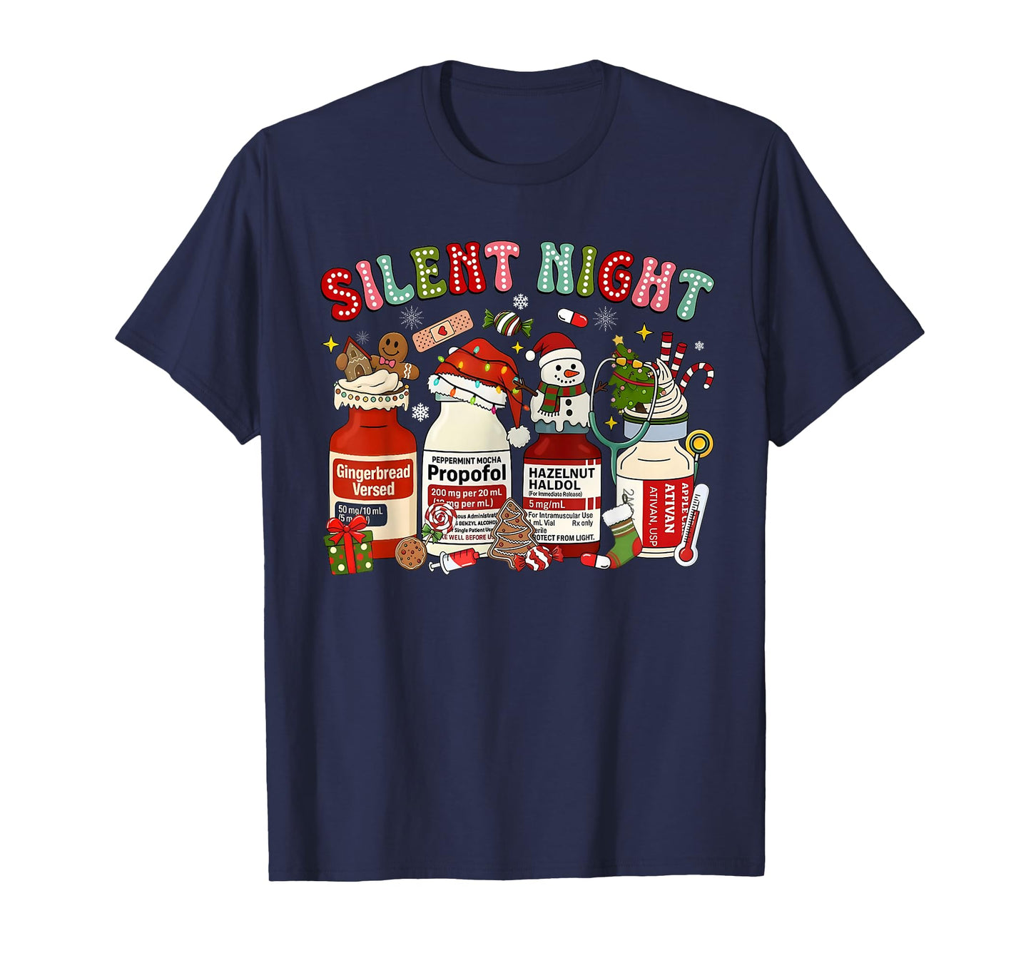 Silent Night Funny Nurse Christmas Design T-Shirt