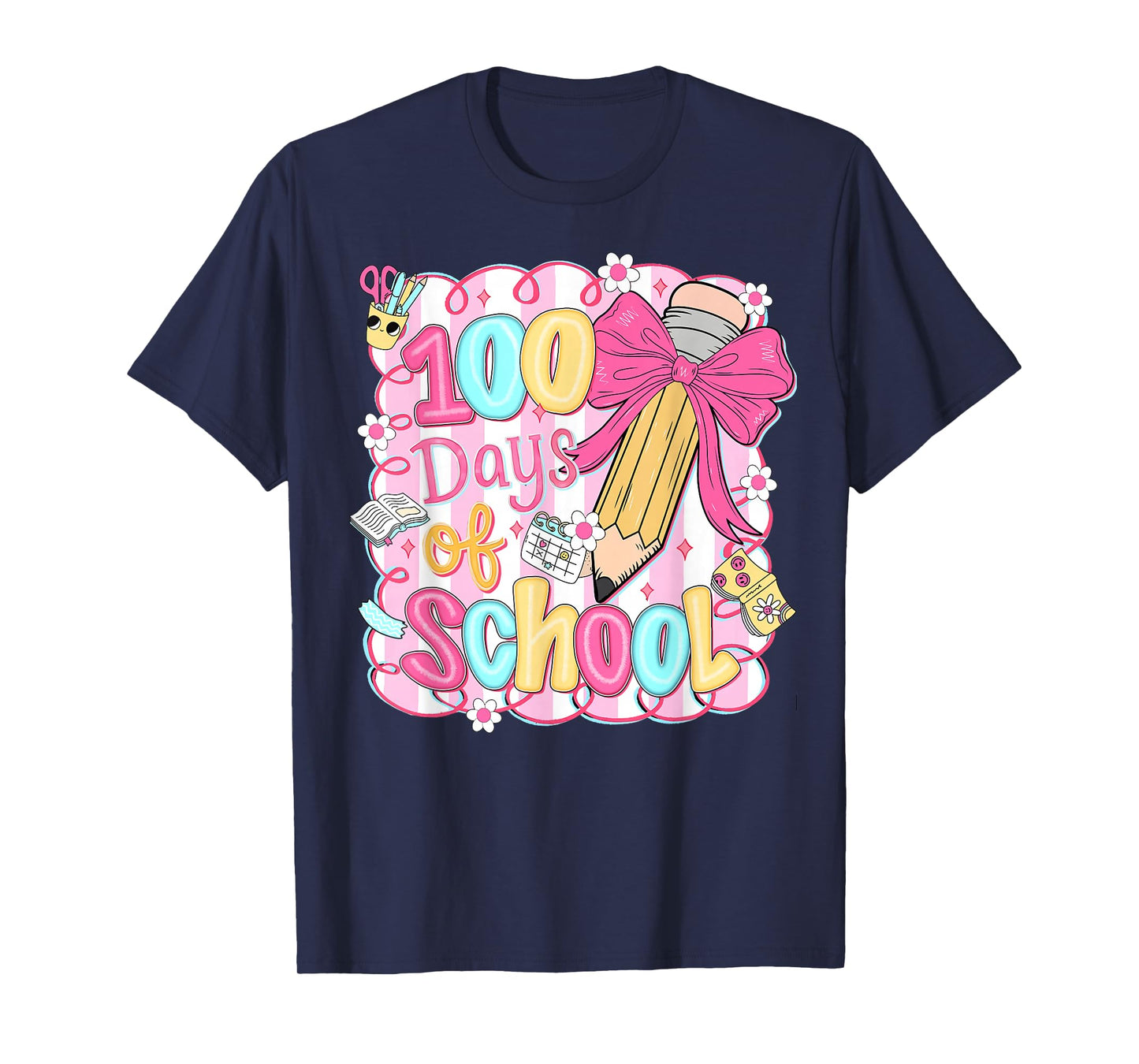 Preppy 100 Days of School Coquette Pencil Bow Girl Women T-Shirt