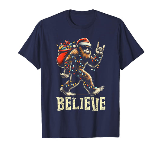 Believe Bigfoot Sasquatch Santa Reindeer Christmas Tree Xmas T-Shirt