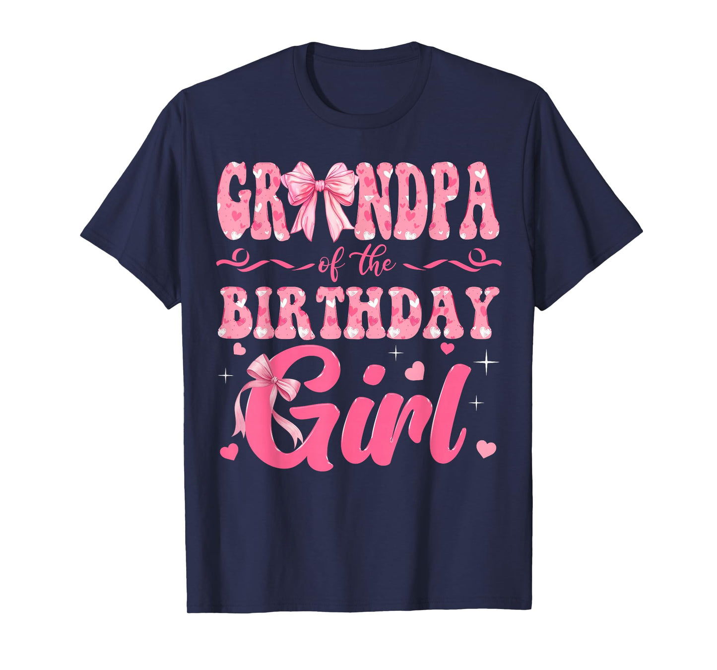 Grandpa of The Birthday Girl Family Pink Coquette Bow T-Shirt